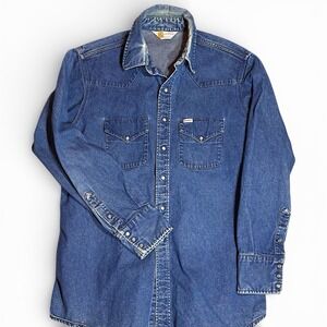 Carhartt Vintage Denim Pearl Snap Shirt 90s Union US Made Distressed Mens L / XL